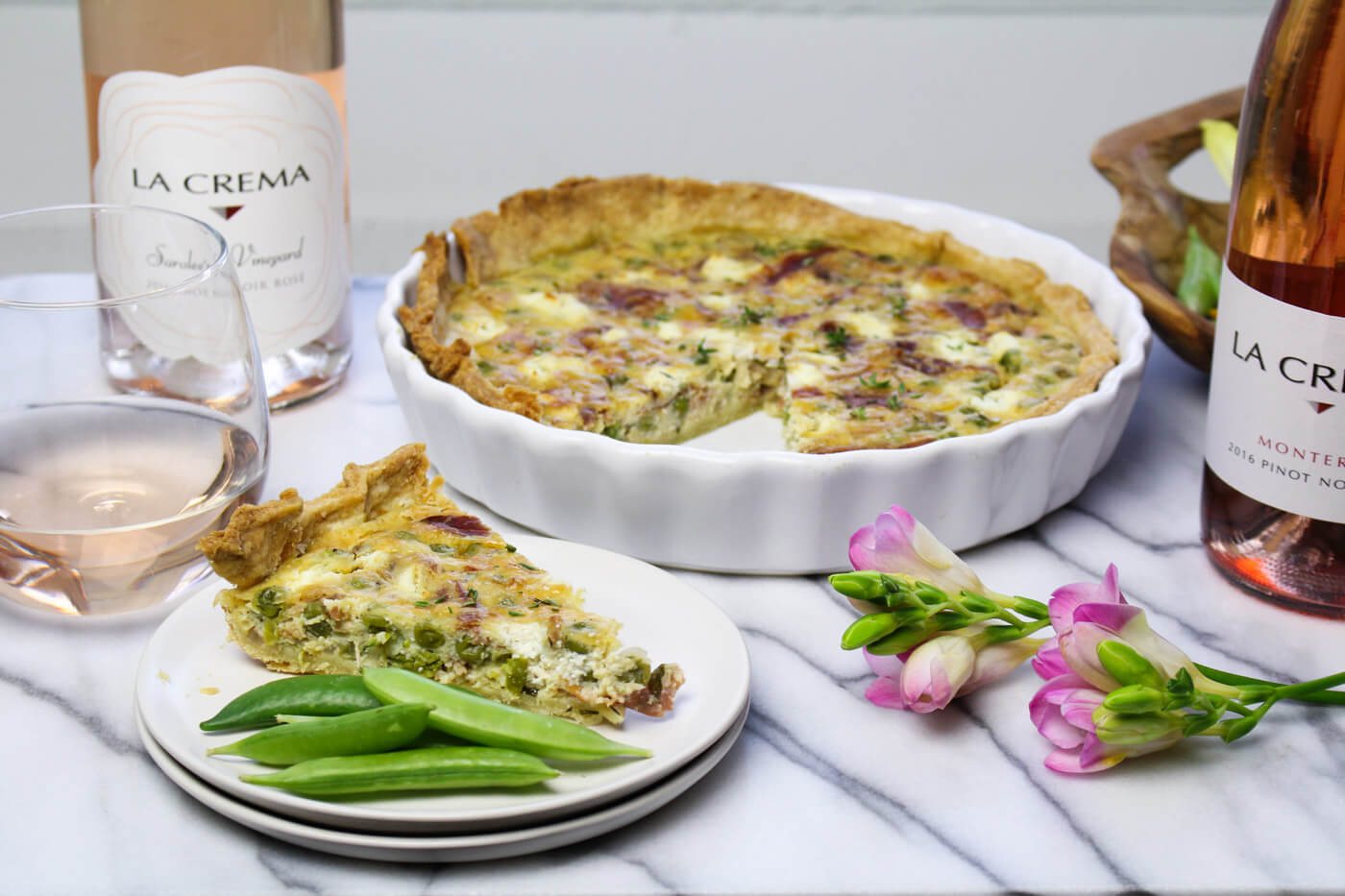 Cooking French with Rosé: Goat Cheese Tart with Peas and Prosciutto